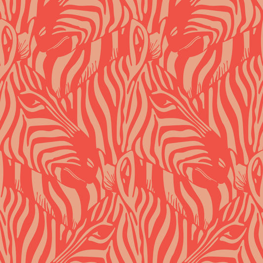Zebra Herd Wild Animal Stripes Red Orange Buff Wallpaper⁠
