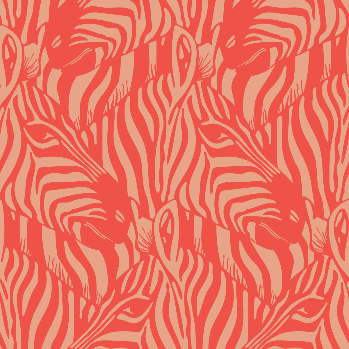 Zebra Herd Wild Animal Stripes Red Orange Buff Wallpaper⁠ in your room
