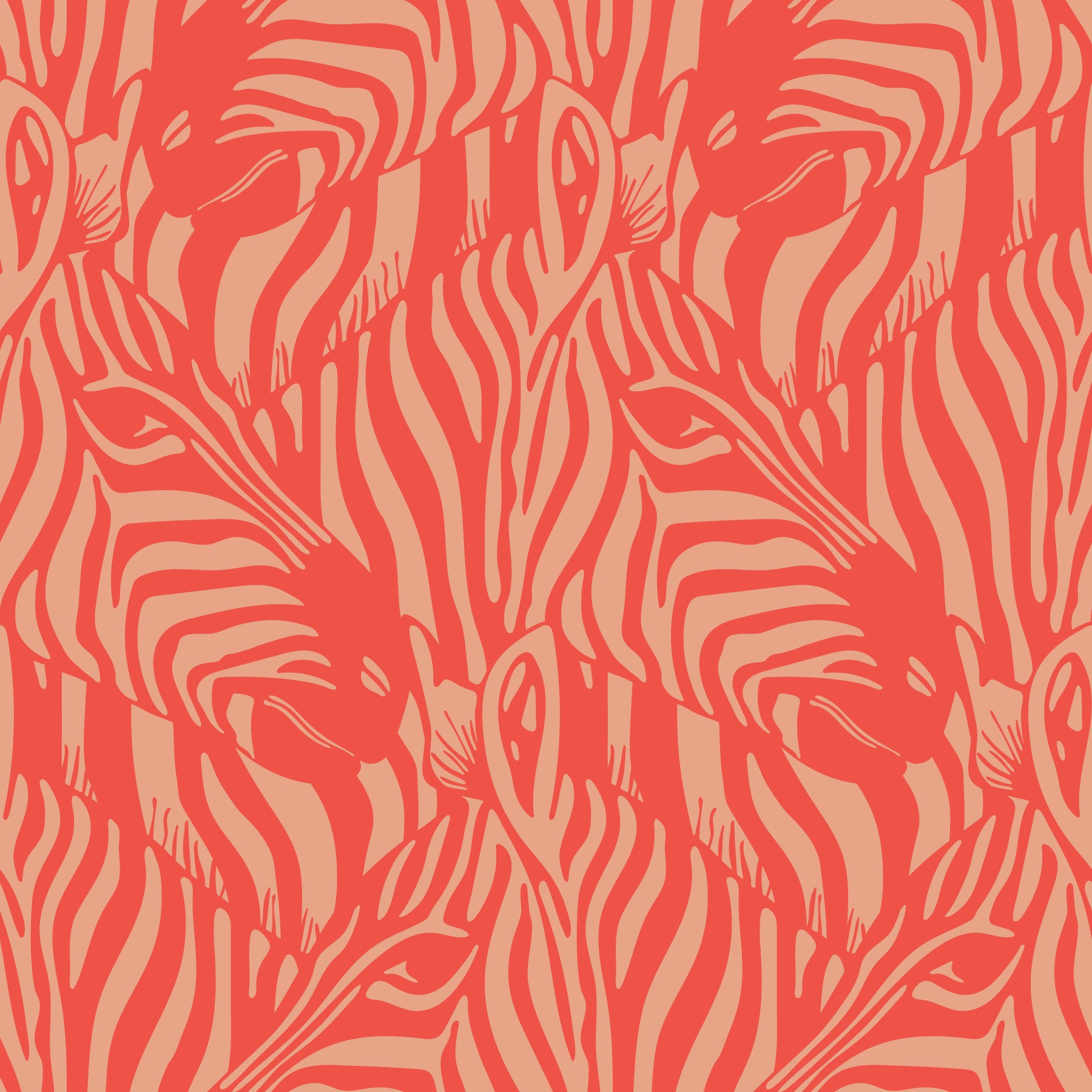 Zebra Herd Wild Animal Stripes Red Orange Buff Wallpaper⁠