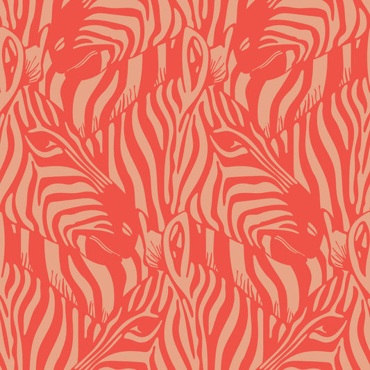Zebra Herd Wild Animal Stripes Red Orange Buff Wallpaper⁠