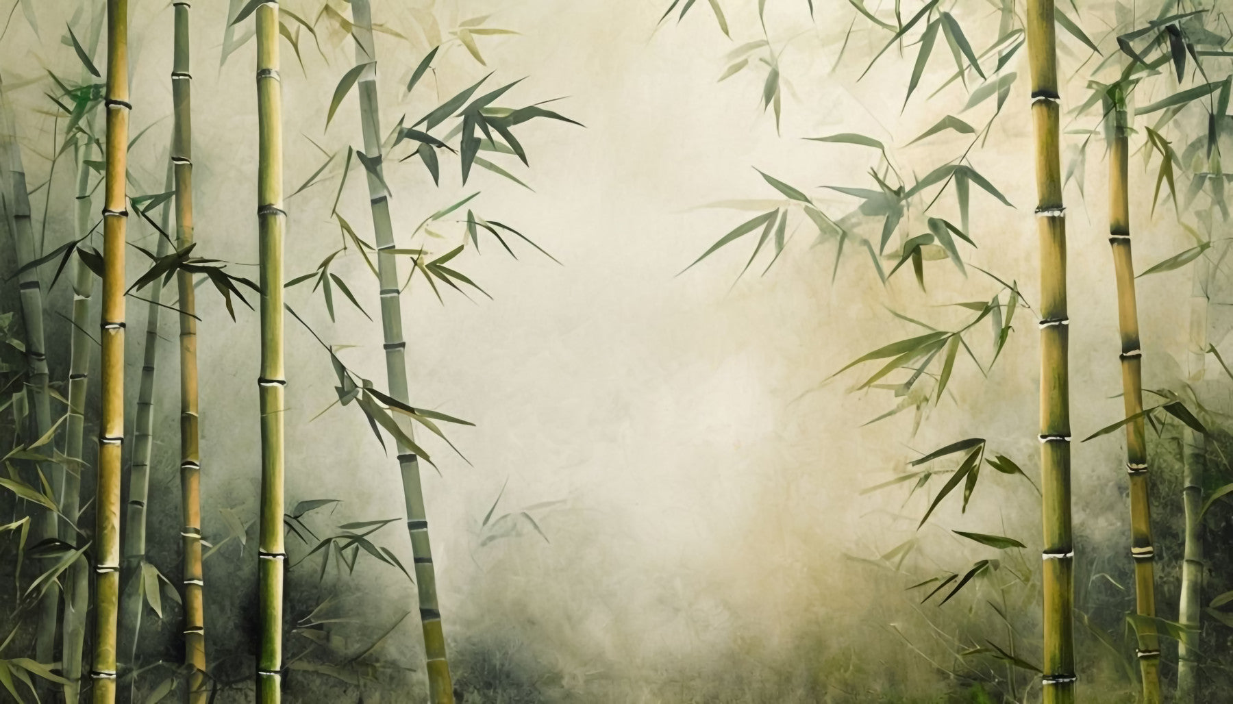 A wall mural of a bamboo forest.

