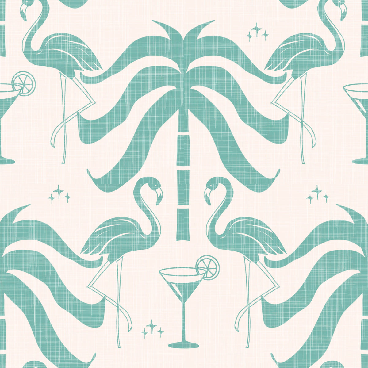 Tropical Palm Springs Flamingo Beige Teal Wallpaper⁠ in your room