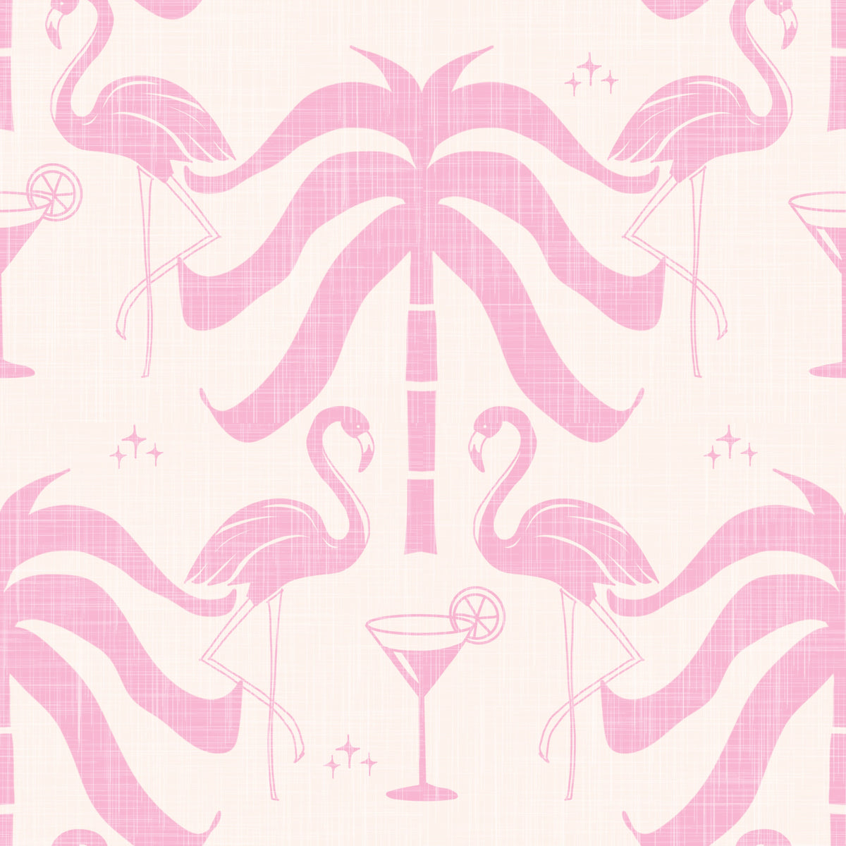 Tropical Palm Springs Flamingo Beige Pink Wallpaper⁠ in your room
