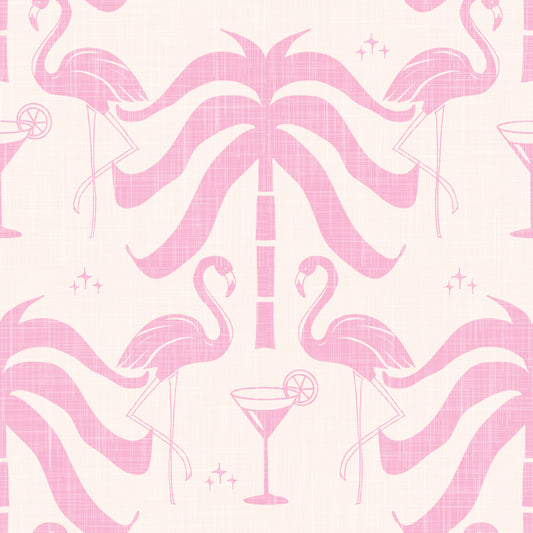 Tropical Palm Springs Flamingo Beige Pink Wallpaper⁠