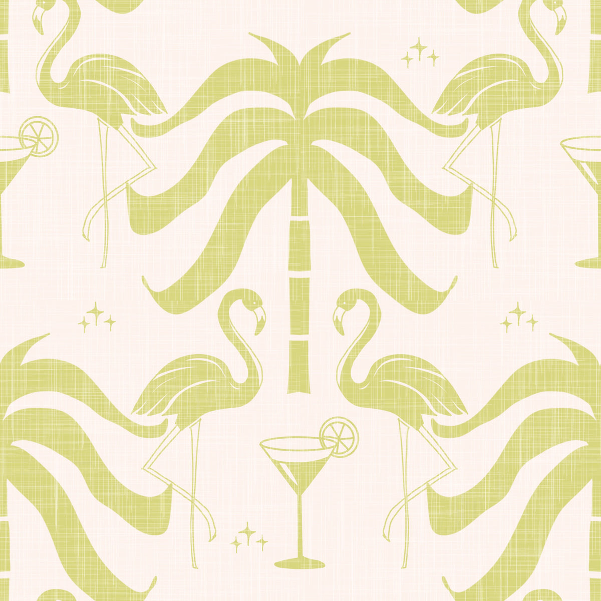 Tropical Palm Springs Flamingo Beige Avocado  Wallpaper⁠ in your room — zoomed