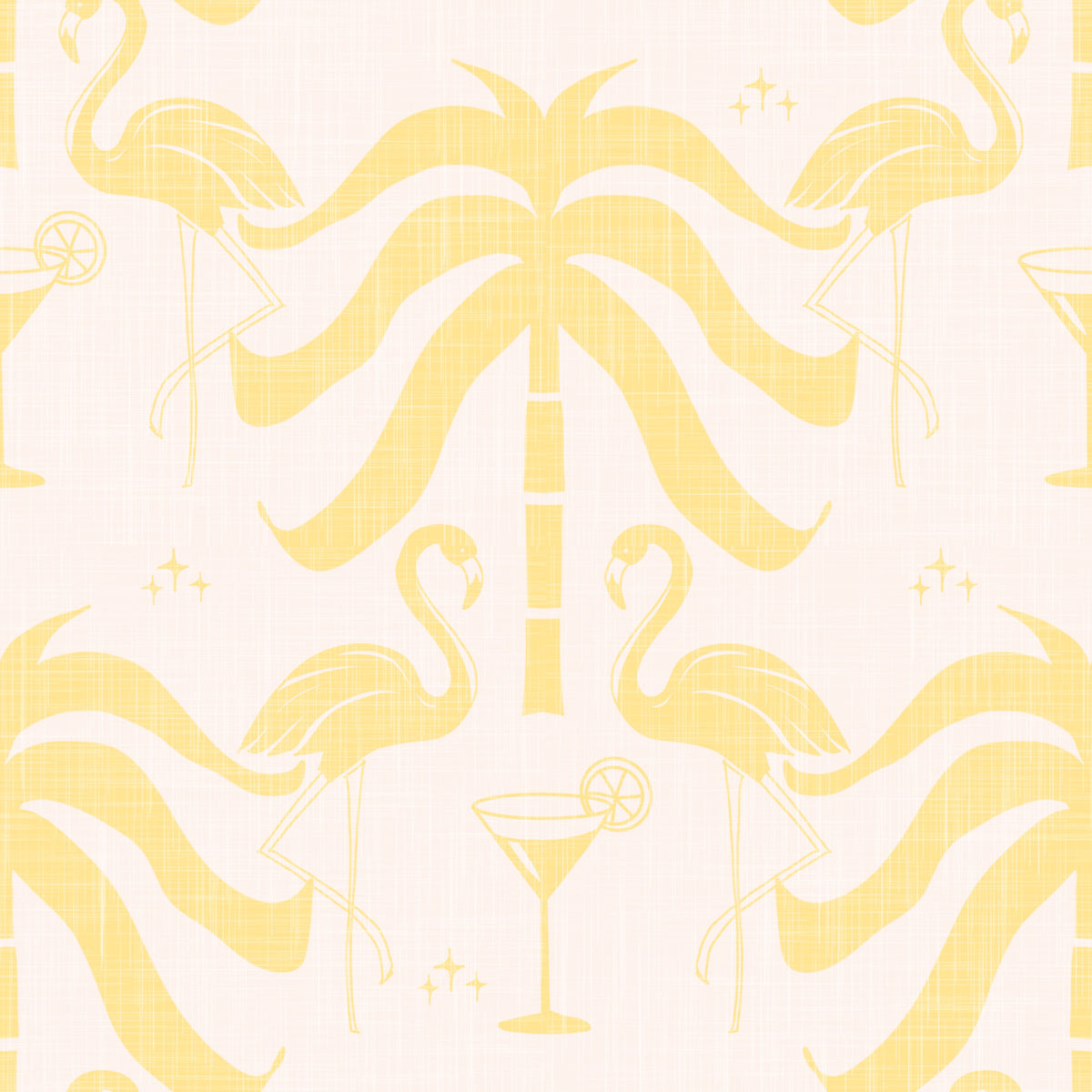 Tropical Palm Springs Flamingo Beige Butter Yellow Wallpaper⁠ in your room