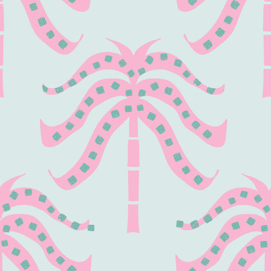 Pink Palms Baby Blue Wallpaper⁠