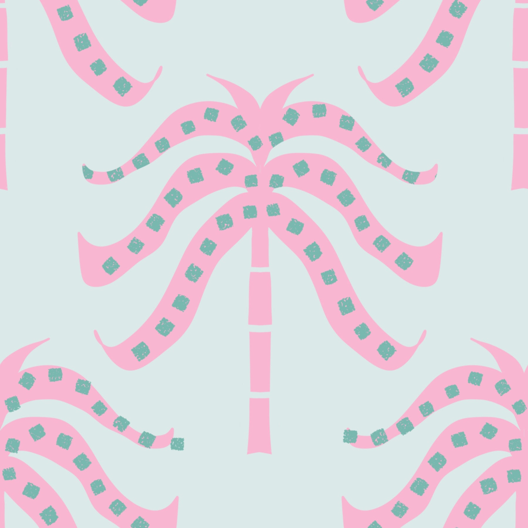 Pink Palms Baby Blue Wallpaper⁠ in your room — zoomed