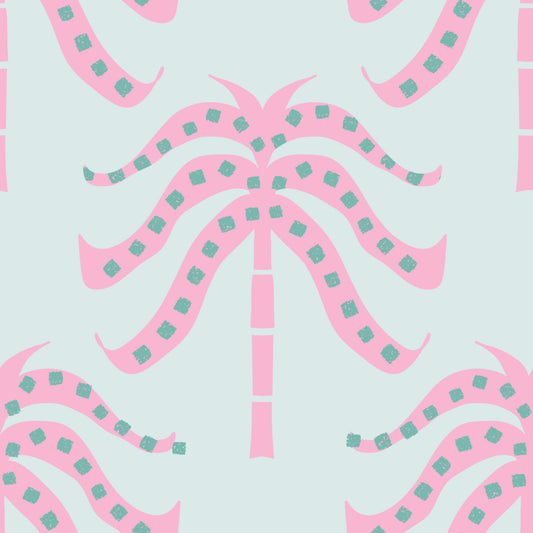 Pink Palms Baby Blue Wallpaper⁠
