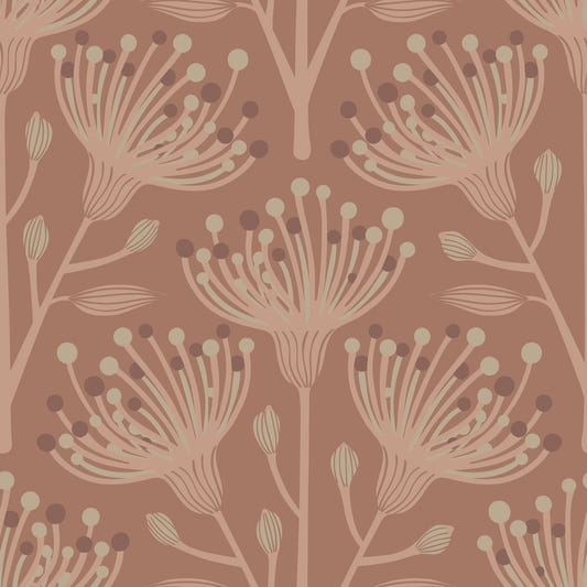 Eucalyptus Floral Botanical Earthy Beige Brown on Mocha Mousse Wallpaper⁠