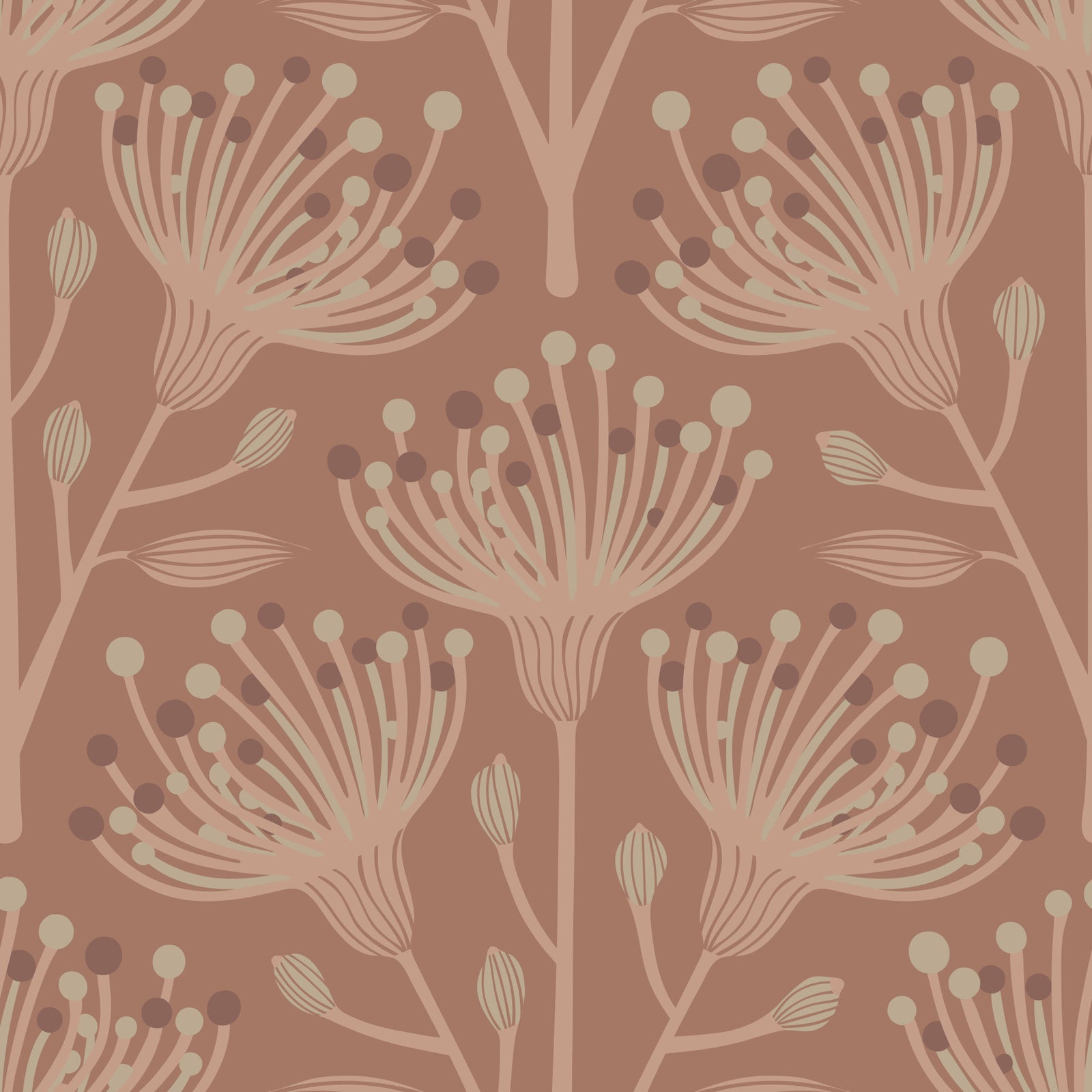 Eucalyptus Floral Botanical Earthy Beige Brown on Mocha Mousse Wallpaper⁠
