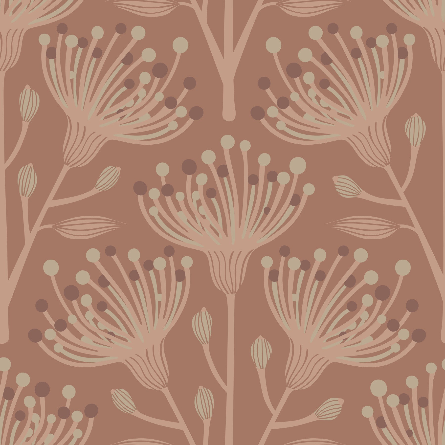 Eucalyptus Floral Botanical Earthy Beige Brown on Mocha Mousse Wallpaper⁠