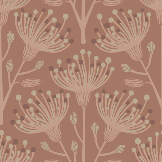Eucalyptus Floral Botanical Earthy Beige Brown on Mocha Mousse Wallpaper⁠