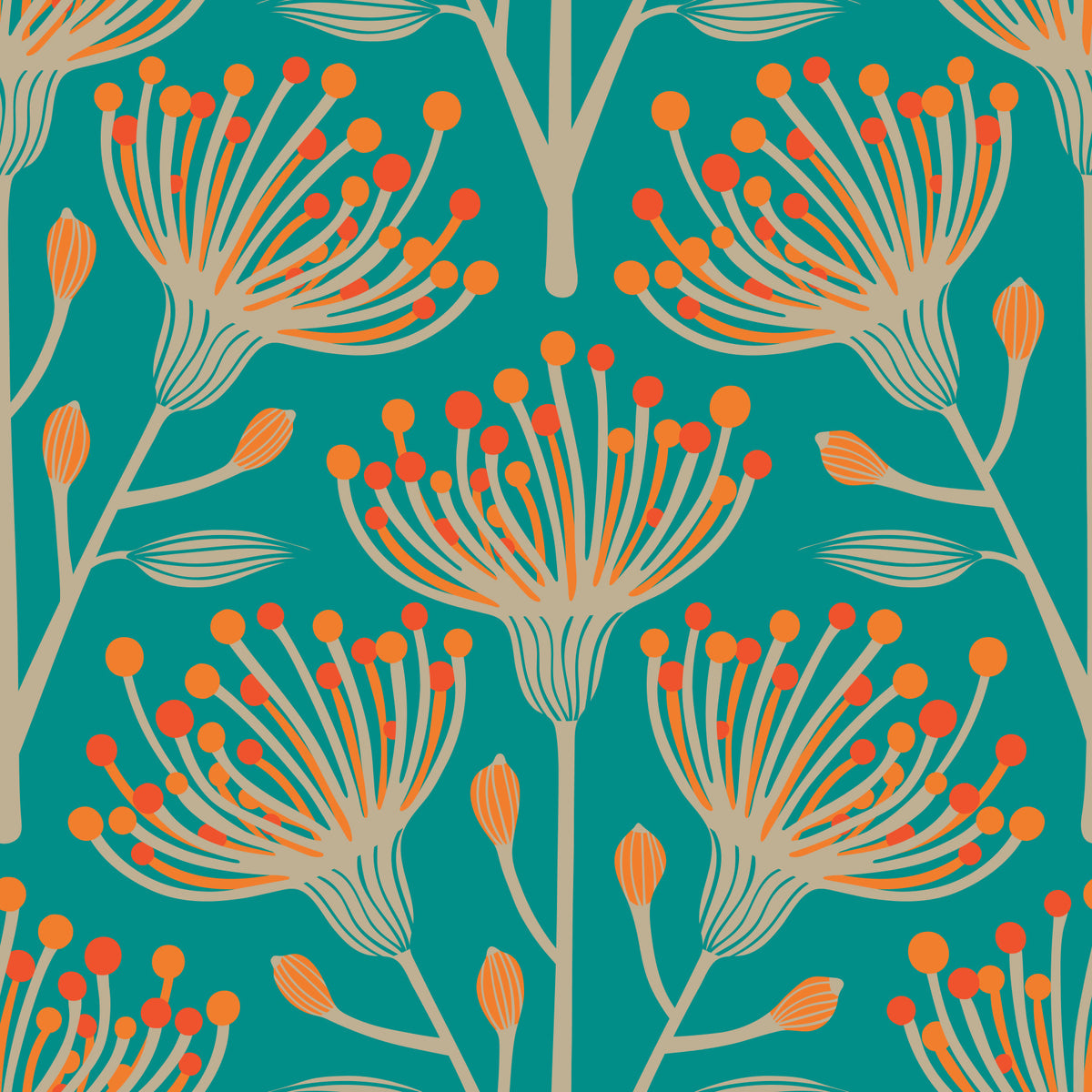 Eucalyptus Floral Botanical Orange Sand on Turquoise Wallpaper⁠ in your room