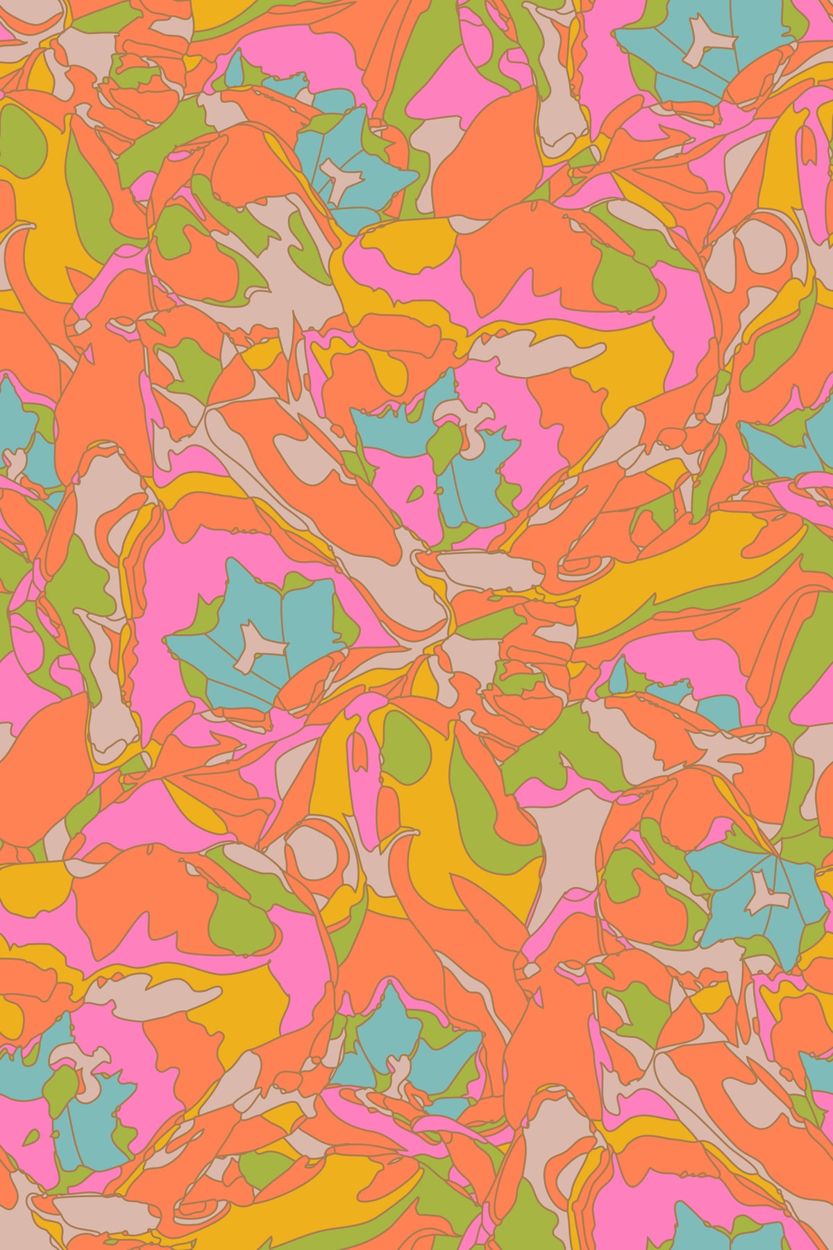 Tulip Dreams Abstract Retro Floral 1970s Vintage Orange Pink Blue Yellow Wallpaper⁠ in your room