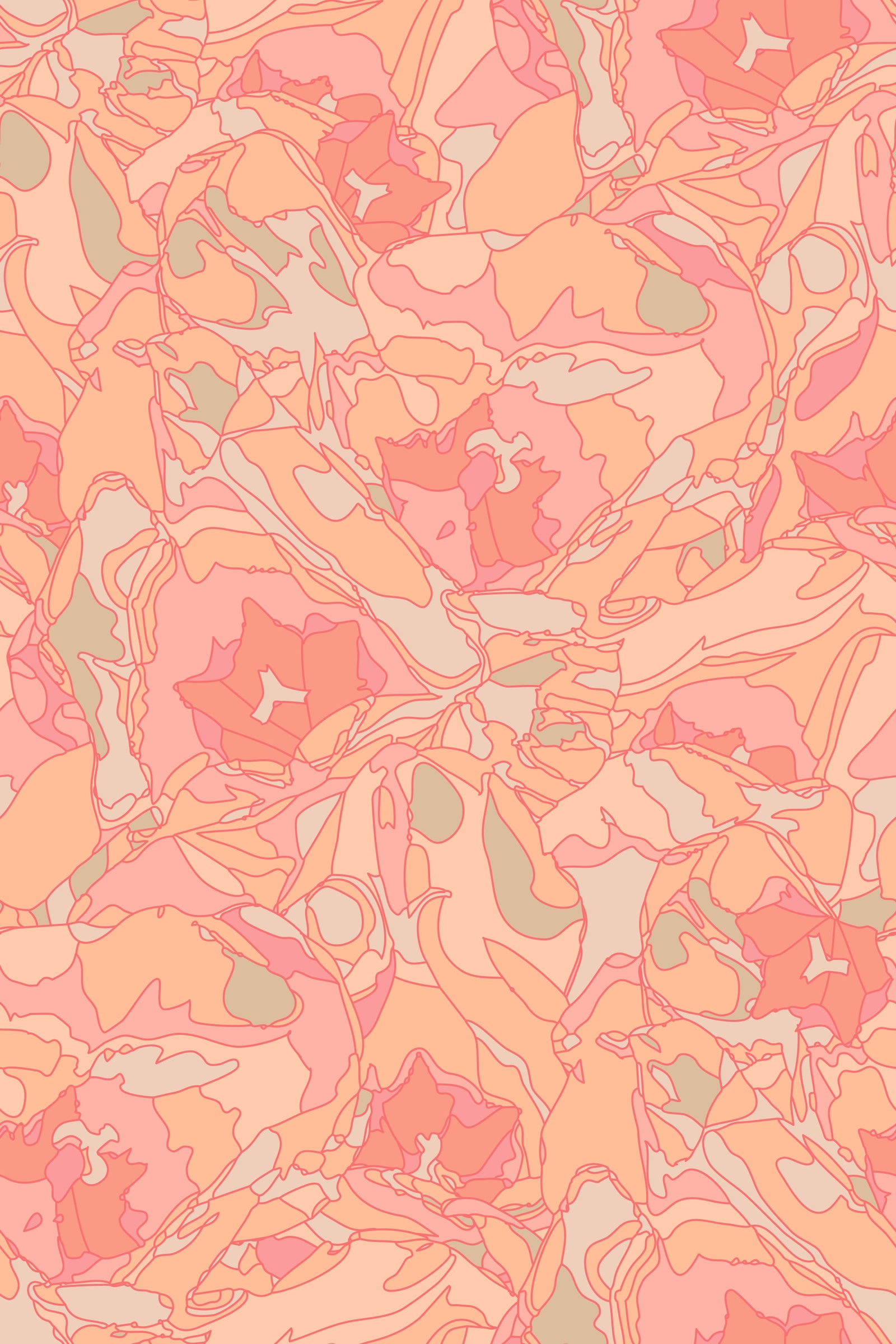 Tulip Dreams Abstract Retro Floral 1970s Vintage Peach Fuzz Pastel Orange Wallpaper⁠