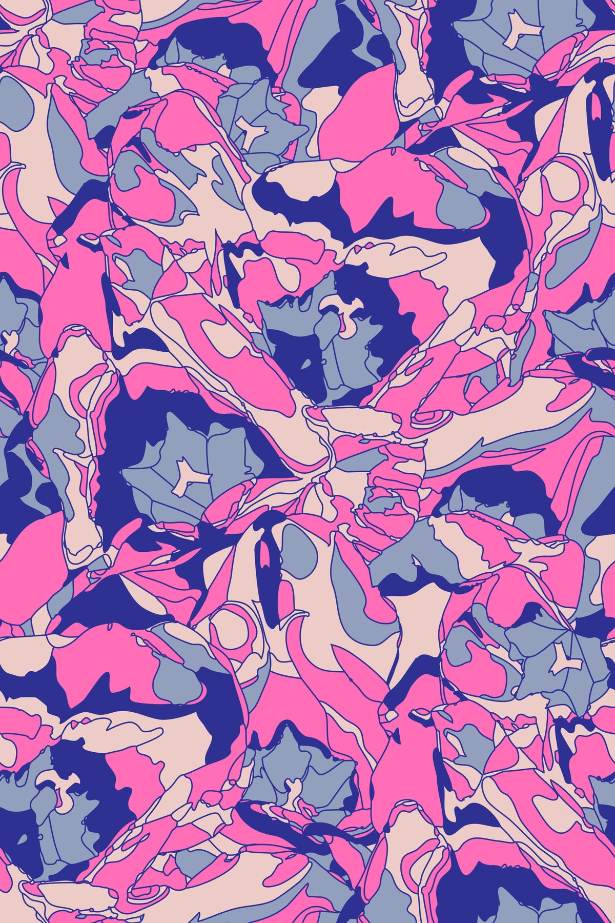 Tulip Dreams Abstract Retro Floral 1970s Vintage Fuchsia Pink Lavender Royal Blue Wallpaper⁠ in your room — zoomed