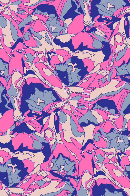 Tulip Dreams Abstract Retro Floral 1970s Vintage Fuchsia Pink Lavender Royal Blue Wallpaper⁠