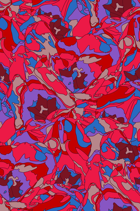 Tulip Dreams Abstract Retro Floral 1970s Vintage Maximalist Cherry Red Purple Blue Mauve Wallpaper⁠