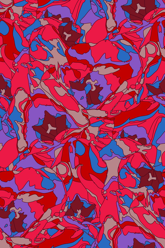 Tulip Dreams Abstract Retro Floral 1970s Vintage Maximalist Cherry Red Purple Blue Mauve Wallpaper⁠