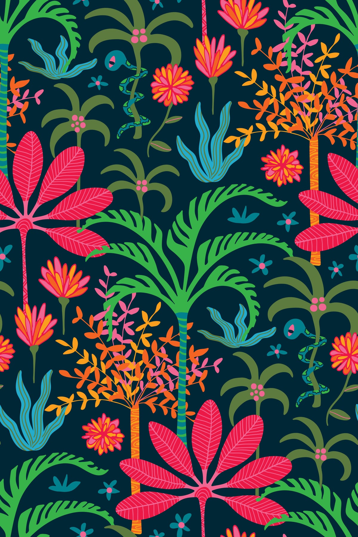 Dream Tropical Jungle Paradise Floral Botanical Palm Trees Bright Rainbow Colors Wallpaper⁠ in your room — zoomed