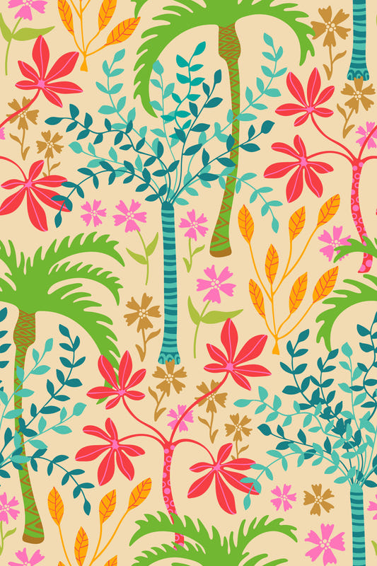 Tropicalia Tropical Floral Botanical Palm Trees Exotic Flowers Plants Leaves Wallpaper⁠