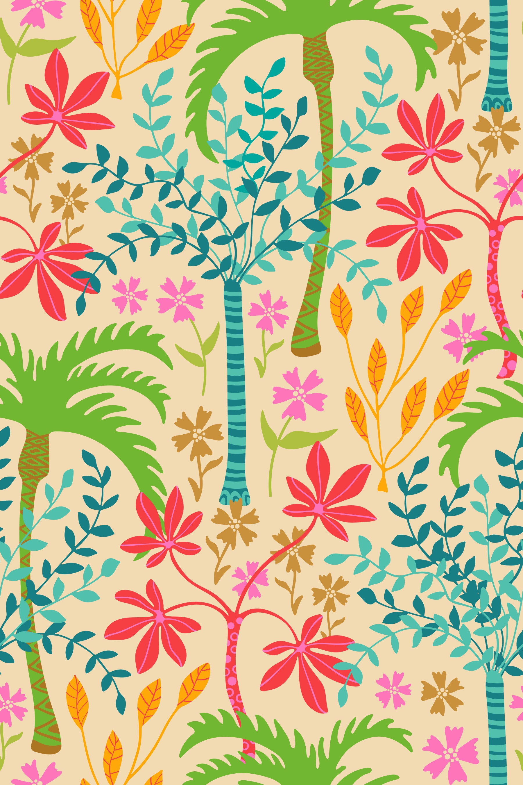 Tropicalia Tropical Floral Botanical Palm Trees Exotic Flowers Plants Leaves Wallpaper⁠