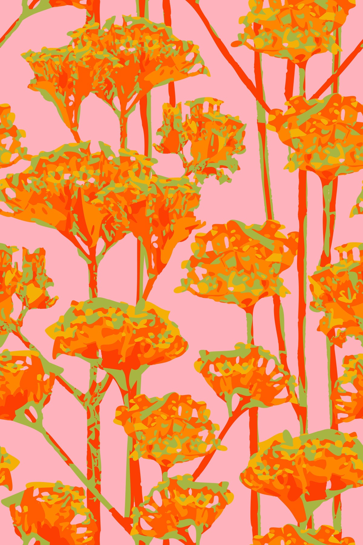 Sunshiney Abstract Floral Summer Bright Botanical Coral Orange Yellow Green Blush  Wallpaper⁠ in your room