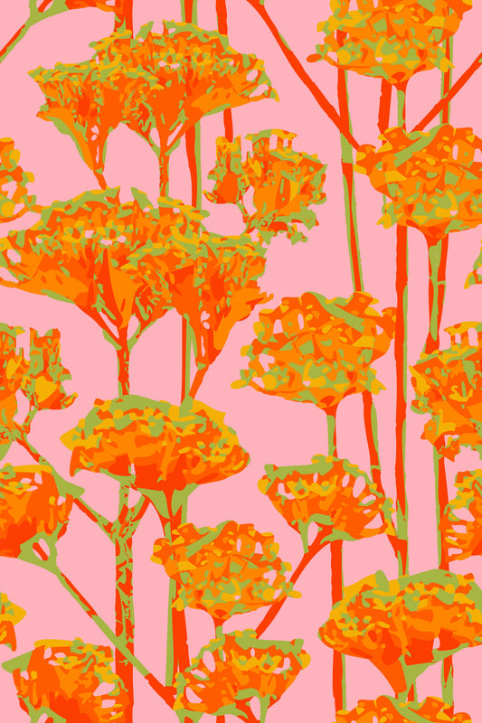 Sunshiney Abstract Floral Summer Bright Botanical Coral Orange Yellow Green Blush  Wallpaper⁠