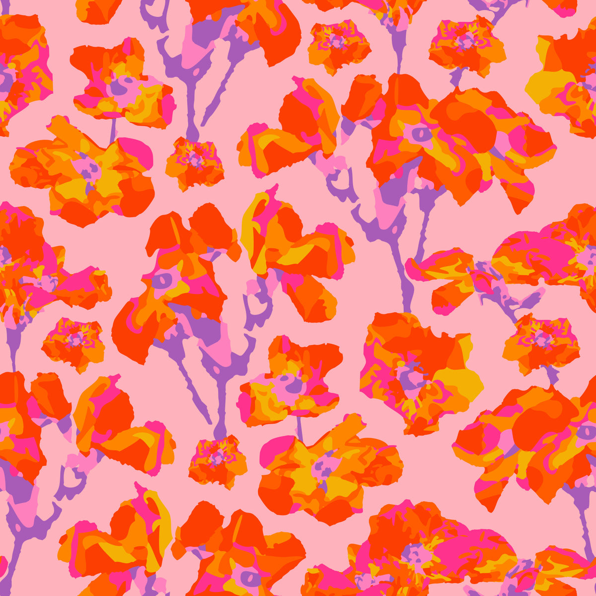 Wild Roses Abstract Floral Summer Bright Rose Garden Coral Orange Purple Blush  Wallpaper⁠ in your room