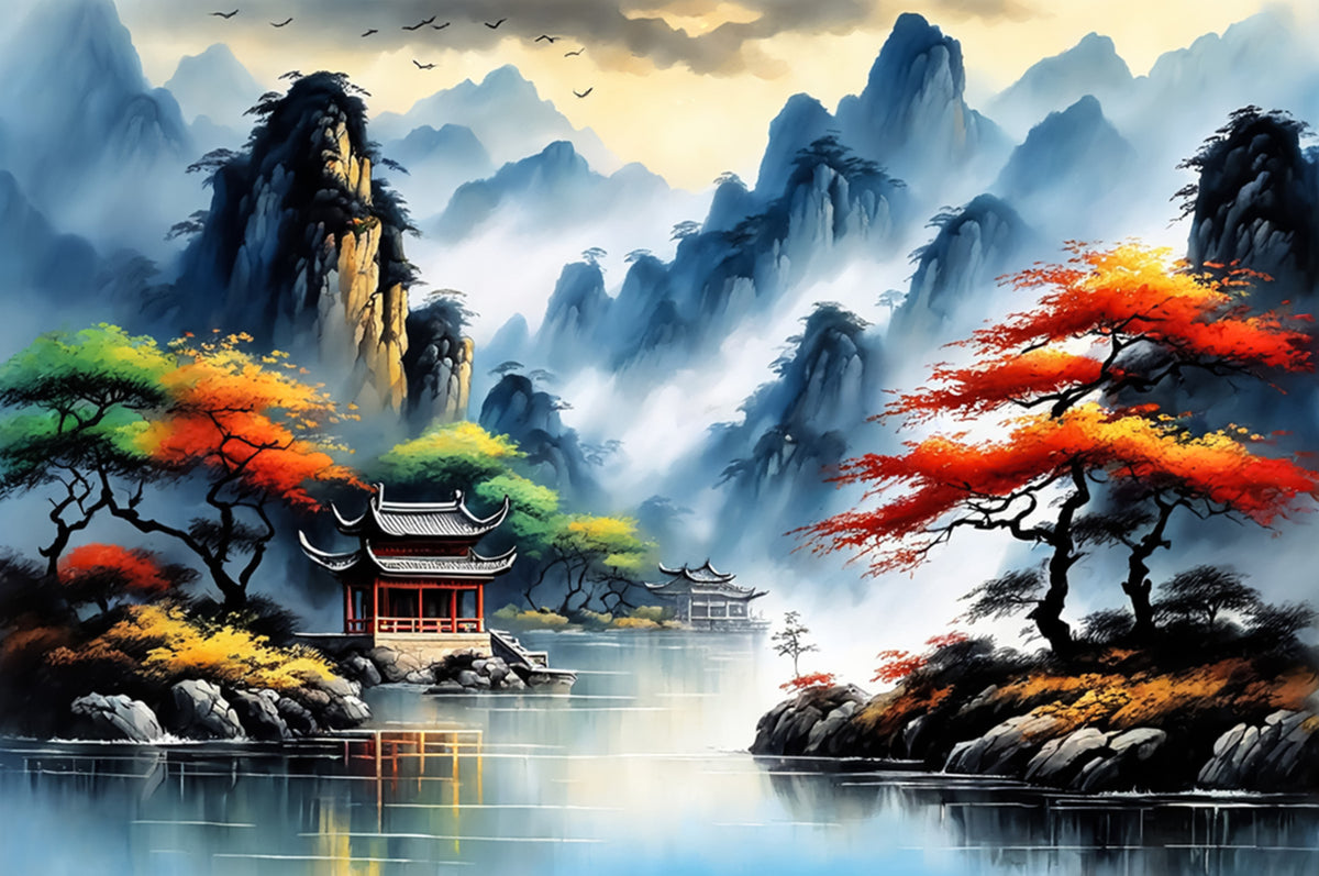 Pagoda Reflections Wall Mural in your room — zoomed