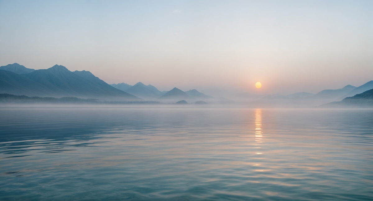 Misty Sunrise Serenity Wall Mural in your room — zoomed