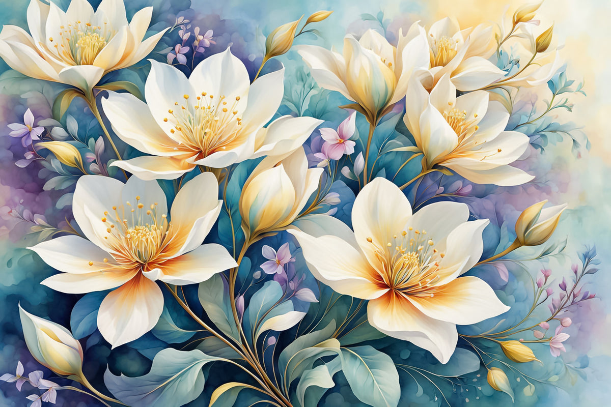 Golden Light Florals Wall Mural in your room — zoomed