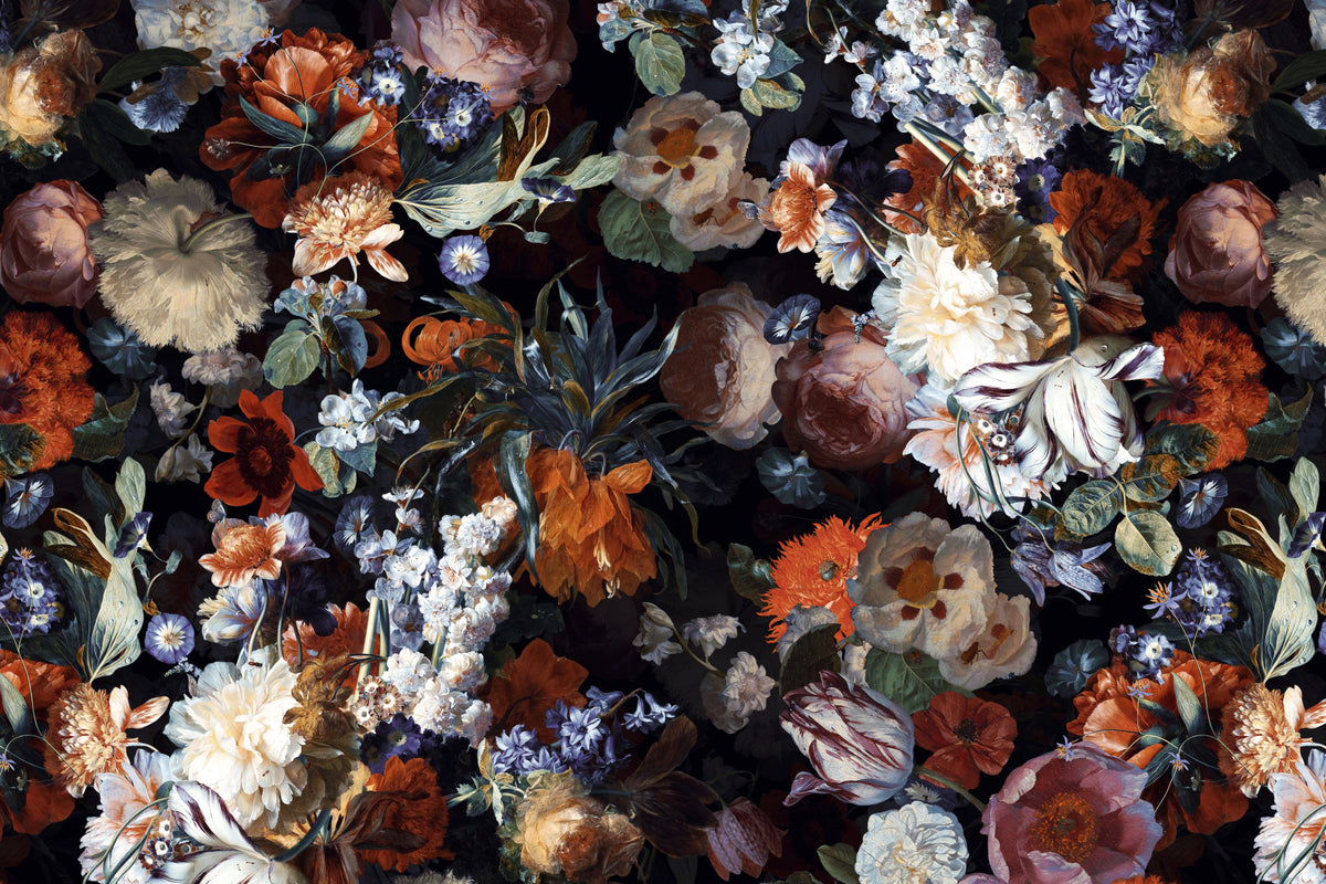 Baroque Moody Midnight Flower Garden Wall Mural in your room