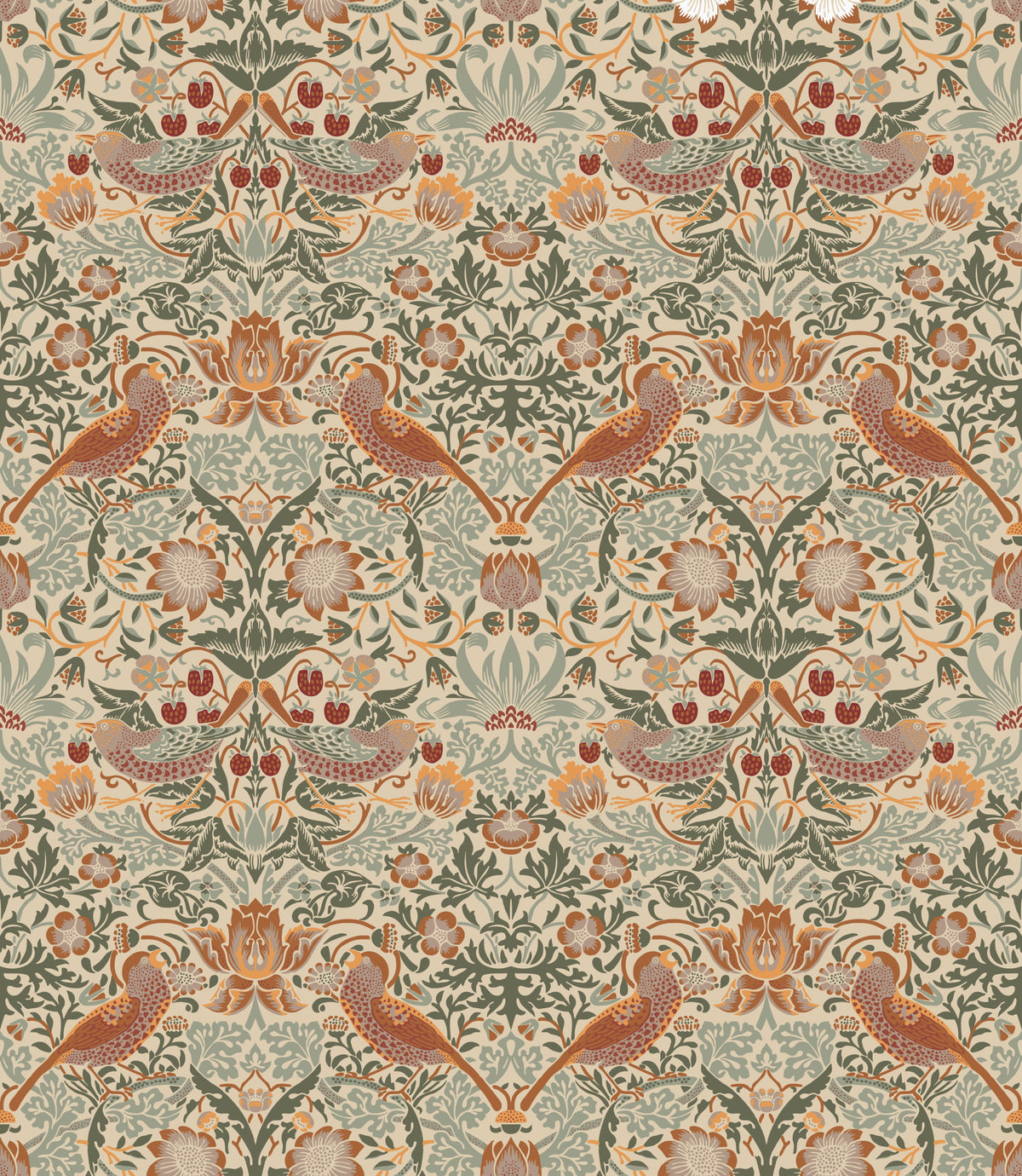 William Morris - The Strawberry Thief Sand Wallpaper⁠ in your room — zoomed