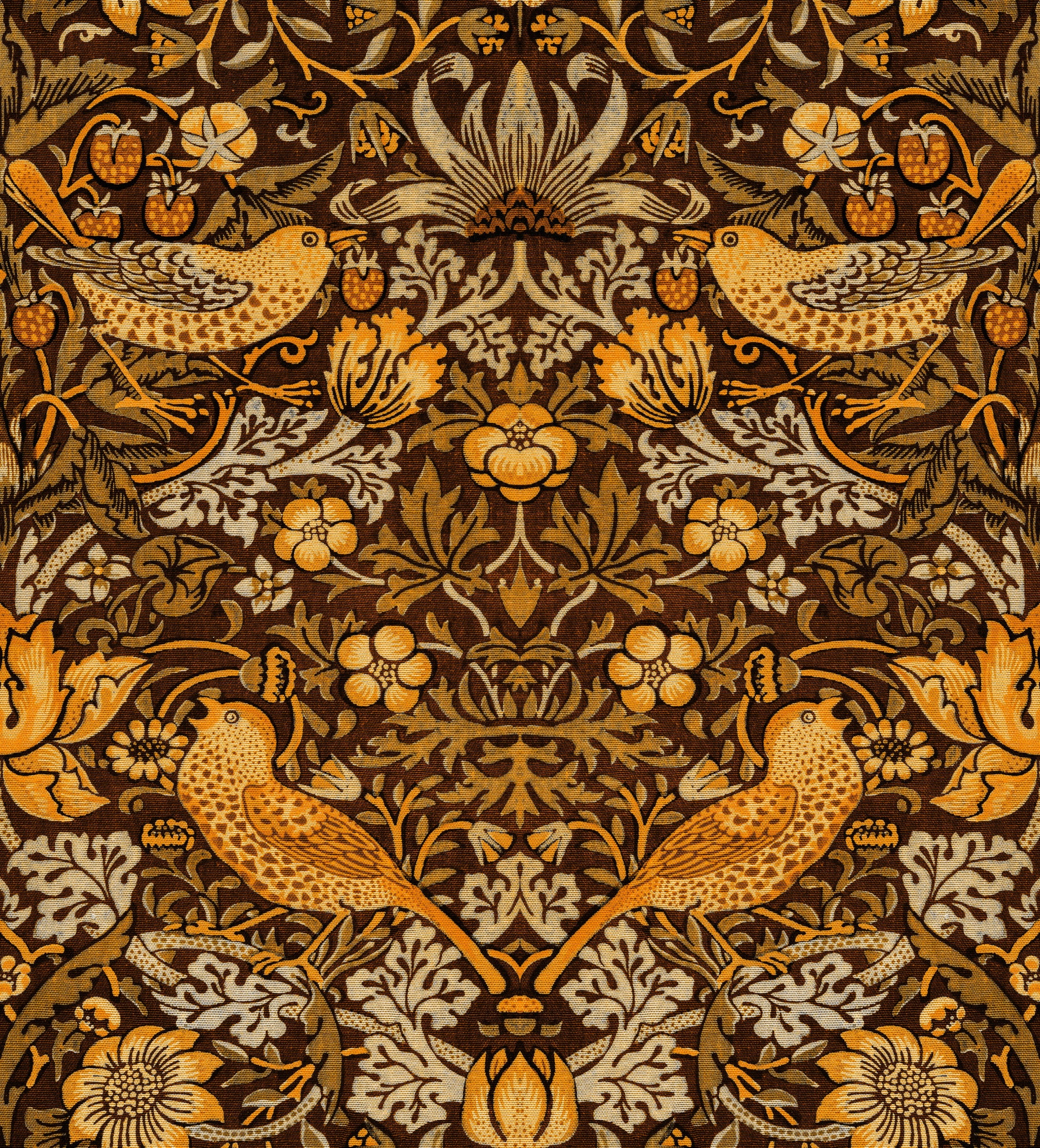 William Morris - The Strawberry Thief Wallpaper⁠  Brown Wallpaper⁠