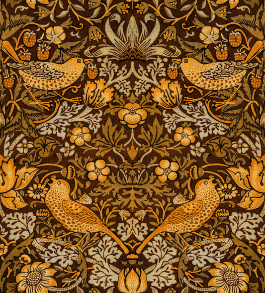 William Morris - The Strawberry Thief Wallpaper⁠  Brown Wallpaper⁠