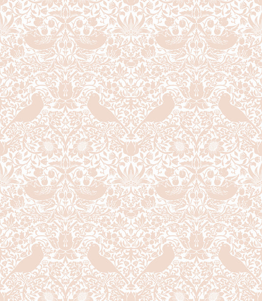 William Morris - The Strawberry Thief Pink White Wallpaper⁠