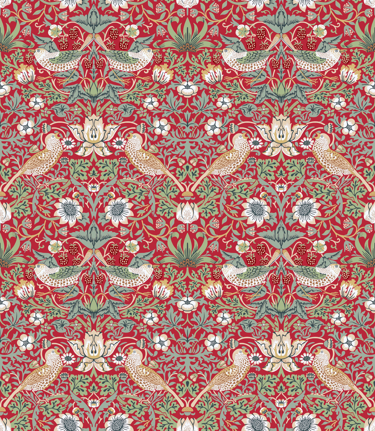 William Morris - The Strawberry Thief Red Wallpaper⁠