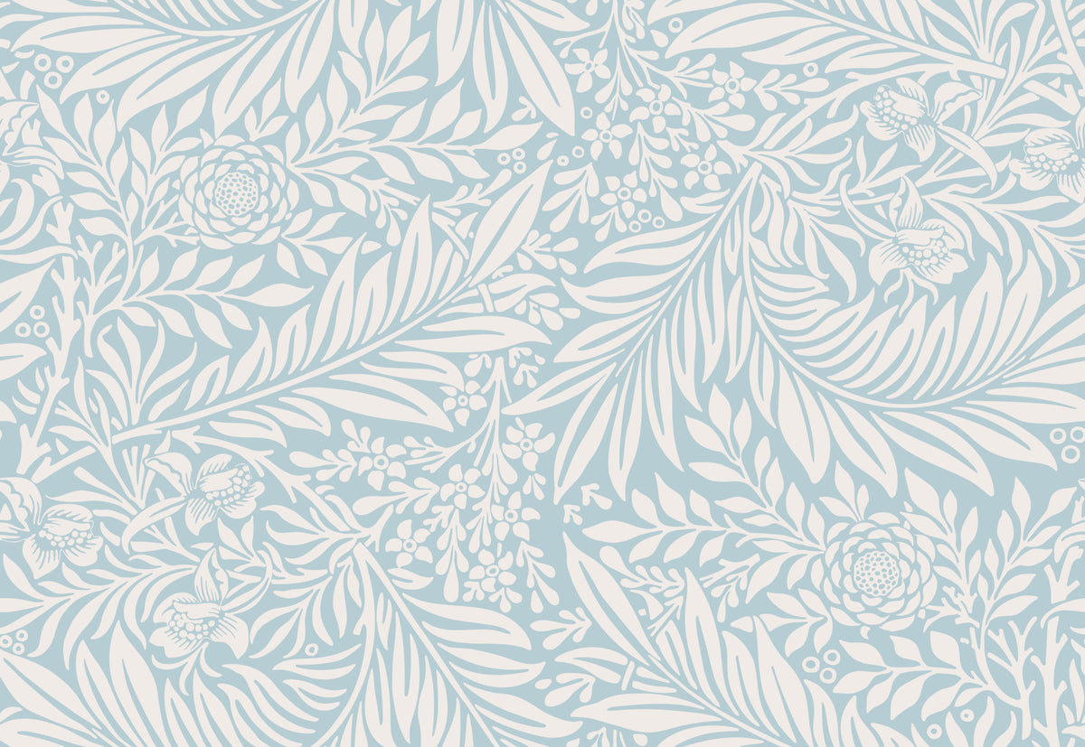 William Morris Larkspur Baby Blue White Wallpaper⁠ in your room