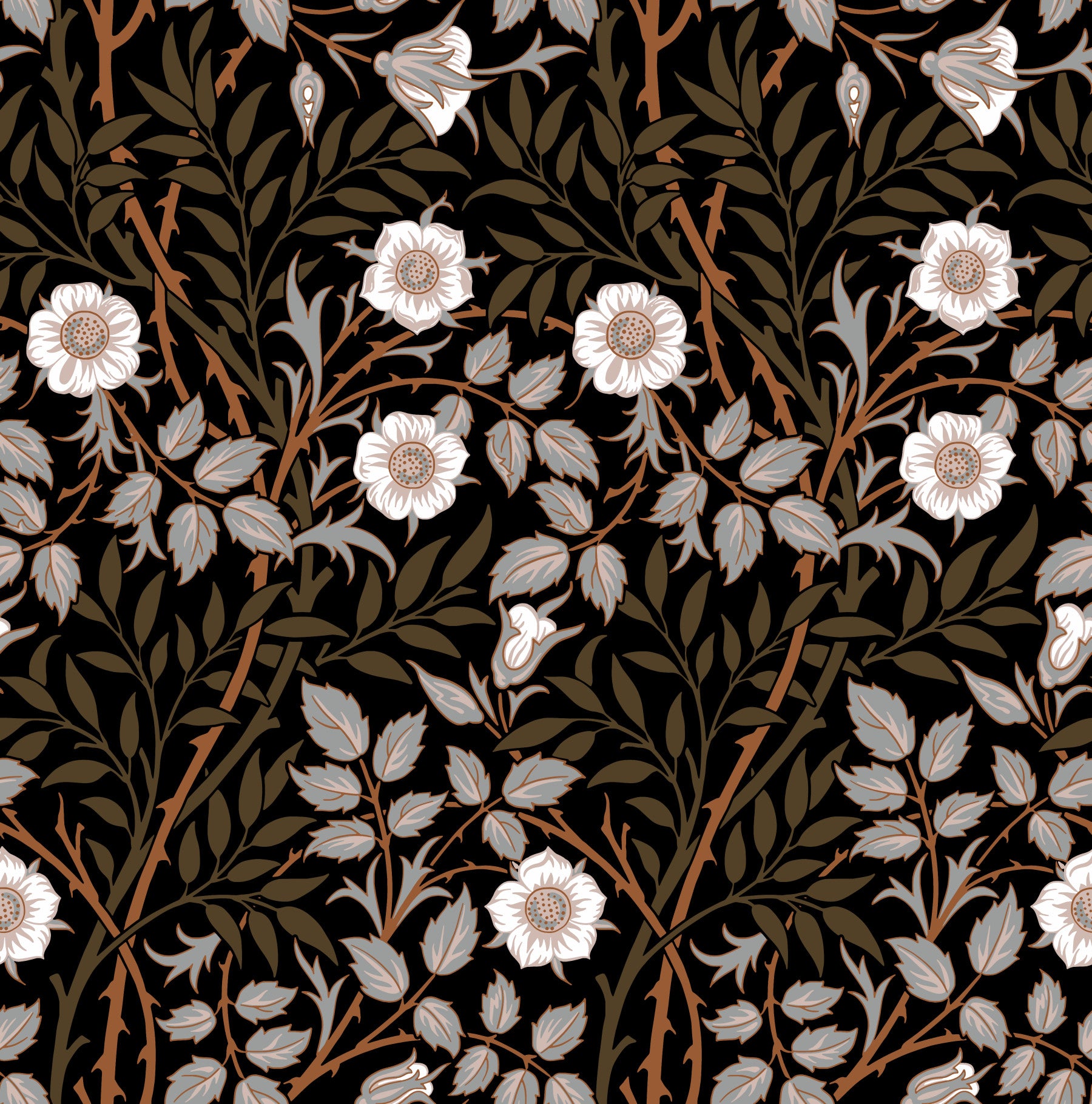 William Morris Sweet Briar Dark Brown Wallpaper⁠