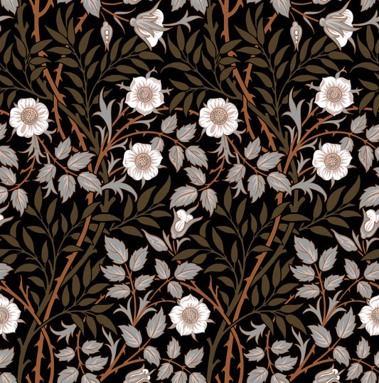 William Morris Sweet Briar Dark Brown Wallpaper⁠