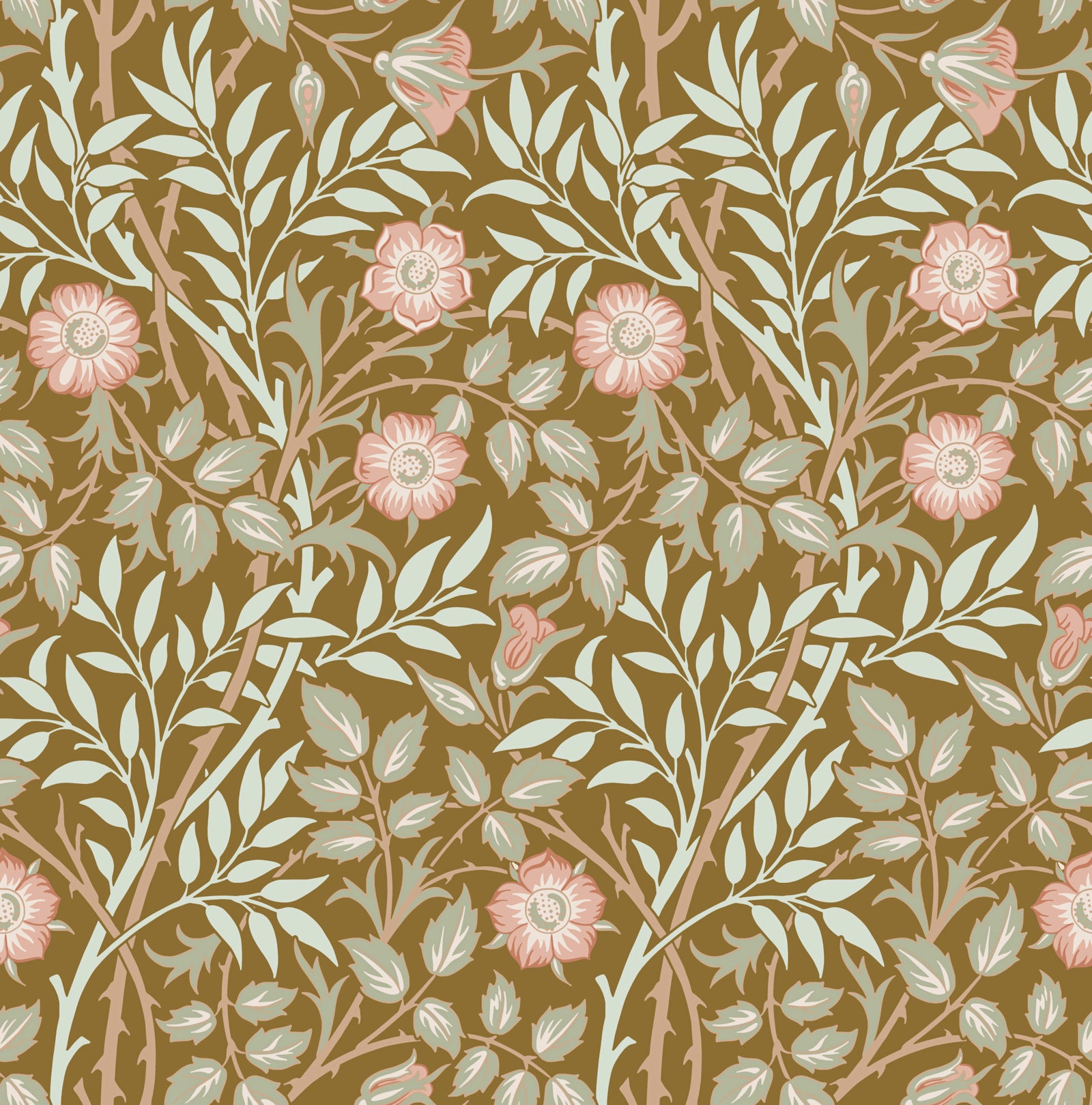 William Morris Sweet Briar Gold Pink  Wallpaper⁠