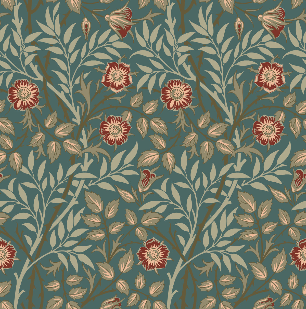 William Morris Sweet Briar Petrol Wallpaper⁠