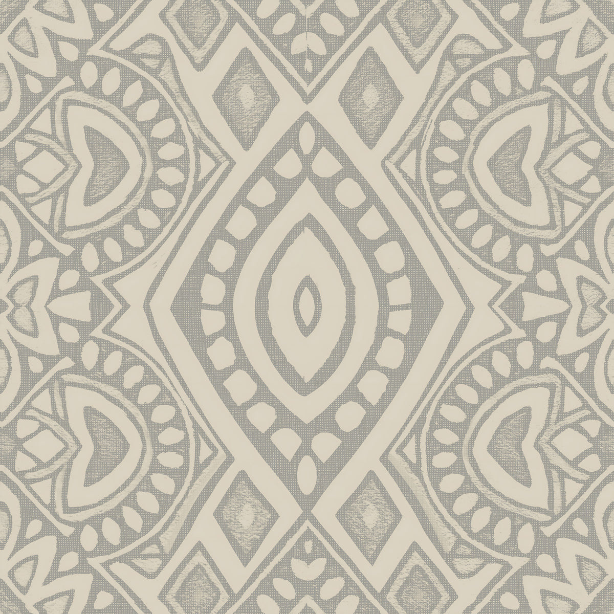 Boho Geometric Mosaic Neutral Grey and Beige Wallpaper⁠ in your room — zoomed