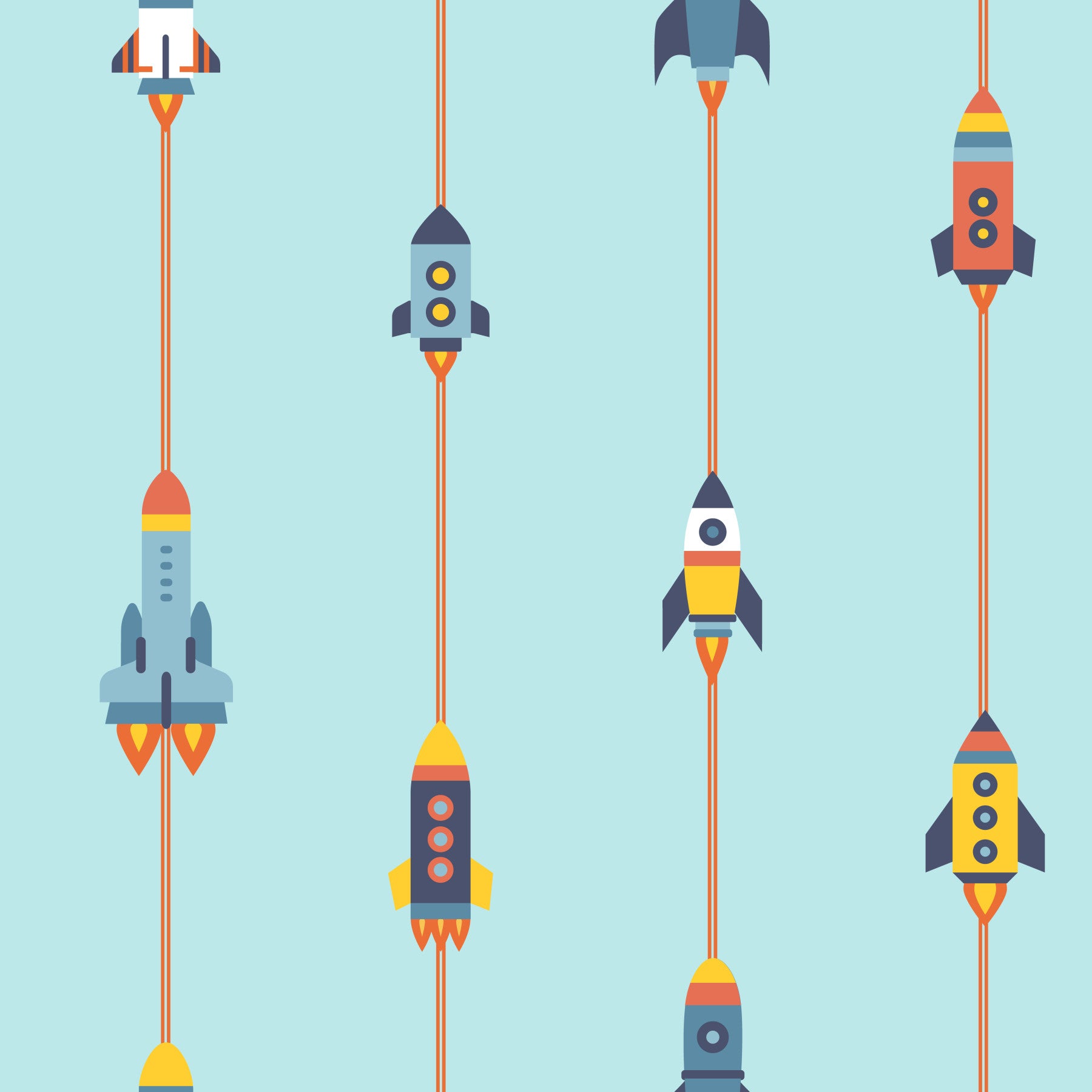 Mid-Century Modern Spaceships Rocket Space  Wallpaper⁠