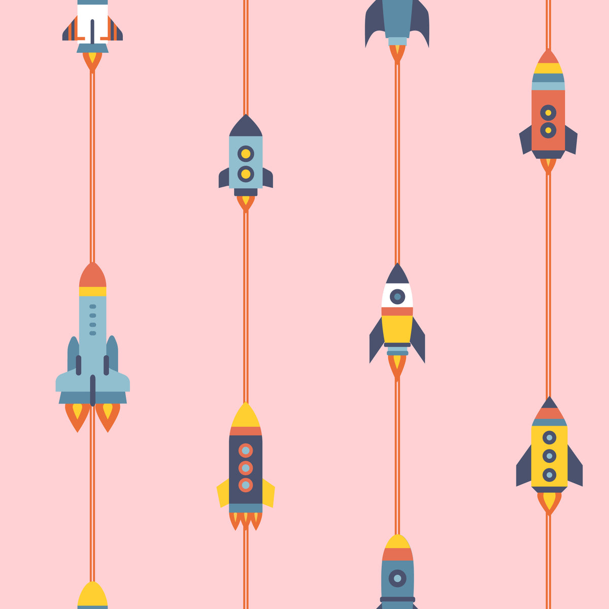 Mid-Century Modern Spaceships Rocket Space  on Pink Wallpaper⁠ in your room