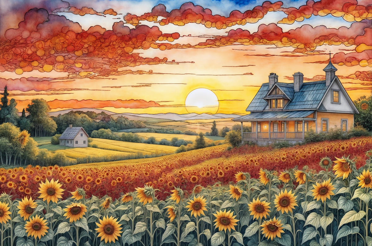 Sunflower Field Sunrise Wall Mural in your room
