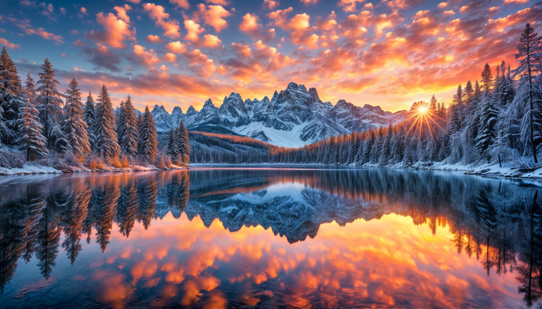 Fiery Winter Reflection Wall Mural