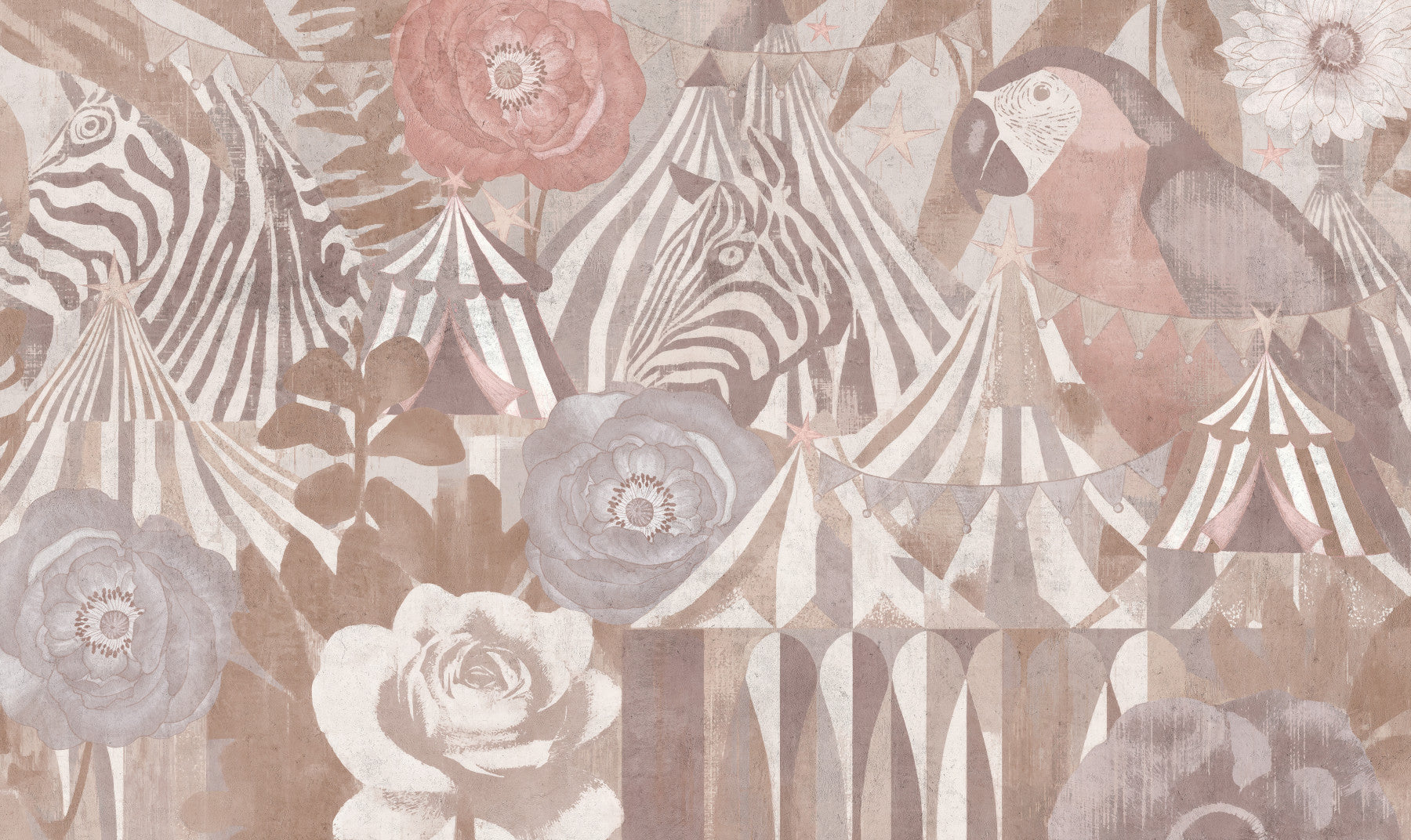 Circus Flora Vintage Carnival Dream Pastel Pink Wall Mural